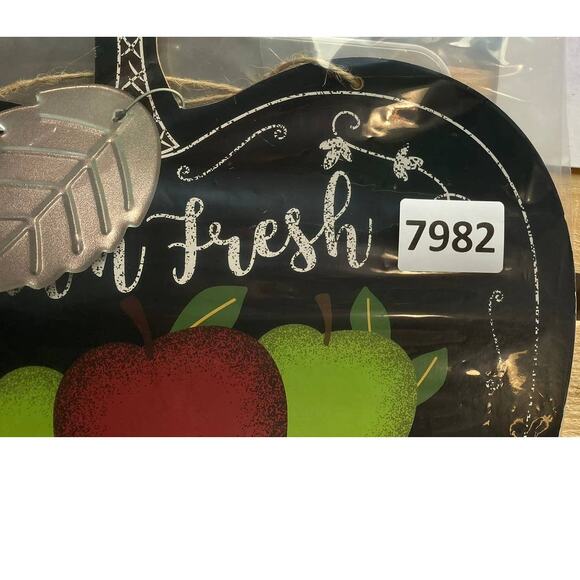 FARM FRESH BLESSED Black Apple Hanging Wall Door Sign Rustic Look Decor - Picture 5 of 5